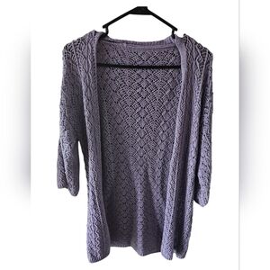 Serrianno Lavender Pointelle Knit Open Front Cardigan - Made in Turkey